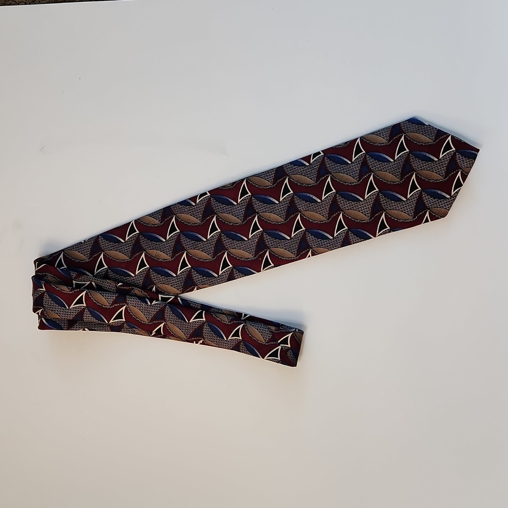 Louis Feraud Maroon Blue and Bronze Tie